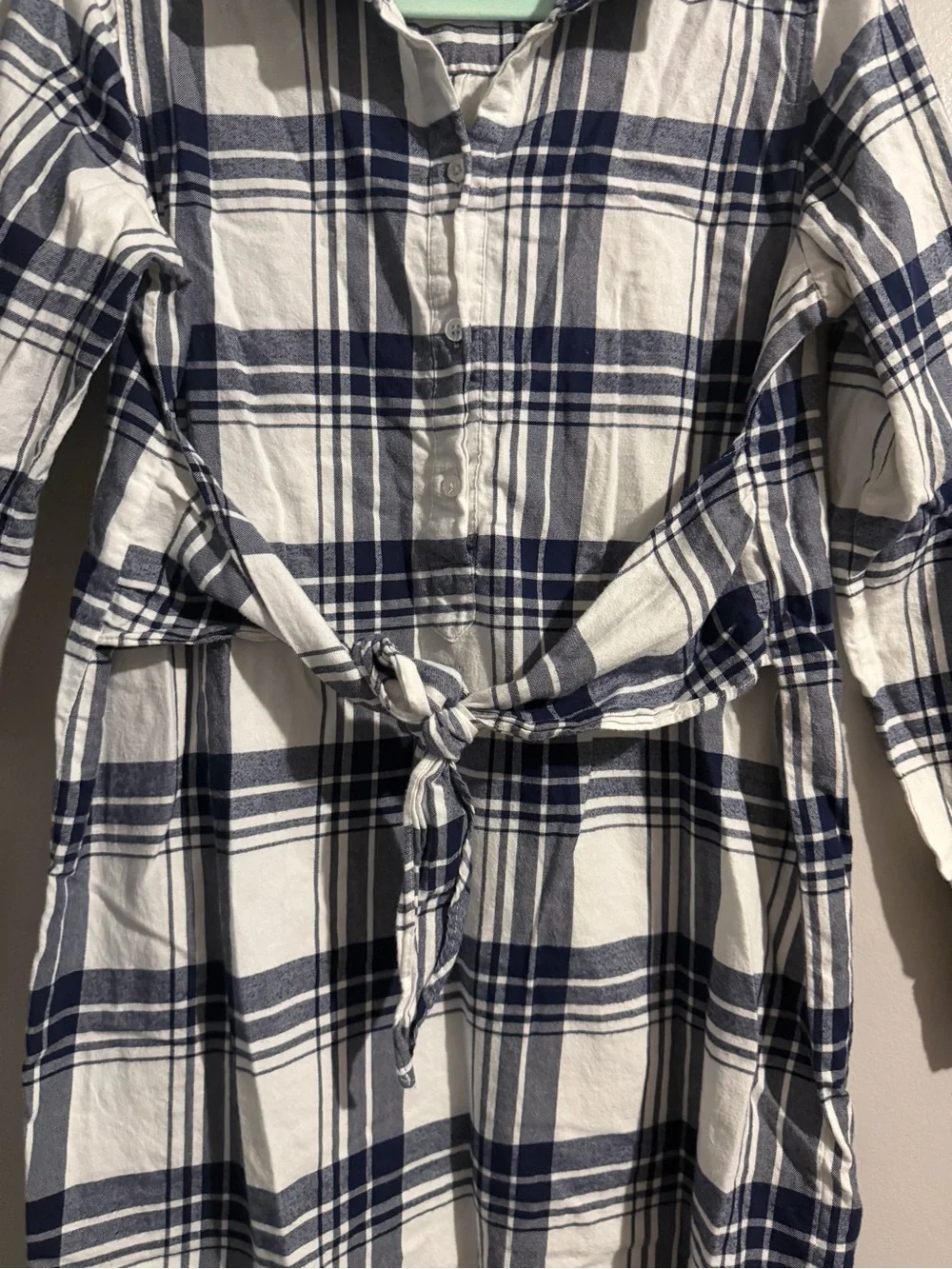J.Crew Mercantile 100% Cotton Navy & White Plaid Flannel Tie-Waist Shirt Dress